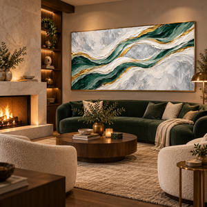 Emerald and Gold Flow | Textured Abstract Wall Art