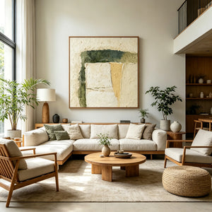 Moss & Ochre Block | Wabi Sabi Impasto Textured Art