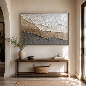 3D Textured Abstract Art | Taupe Mountain Waves