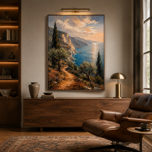 Coastal Cliff Sunset Landscape | Textured Seascape Wall Art