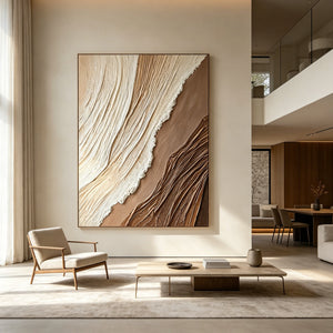 Ivory and Mocha Contours | Textured Earth Tone Abstract Wall Art