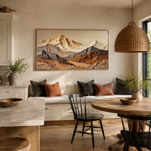 Layered Mountain Ridges | earth tone textured mountain wall art, neutral impasto landscape artwork