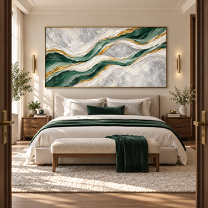 Emerald and Gold Flow | Textured Abstract Wall Art