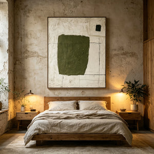 Olive Block on Ivory | Minimalist Textured Abstract Wall Art