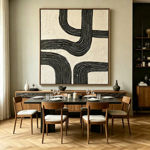 Curved Black Lines on Ivory | Textured Geometric Abstract Wall Art