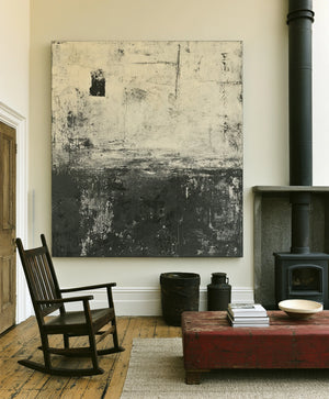 Charcoal and Ivory Horizon | Textured Abstract Wall Art