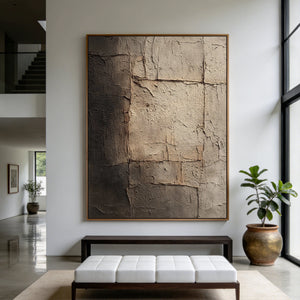 Textured Neutral Abstract Painting | Cracked Masonry