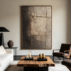 Textured Neutral Abstract Painting | Cracked Masonry