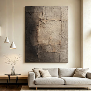 Textured Neutral Abstract Painting | Cracked Masonry