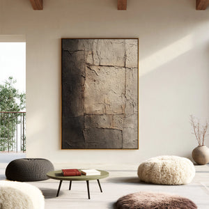 Textured Neutral Abstract Painting | Cracked Masonry