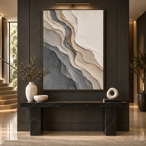 Gray and Ivory Flowing Layers | Textured Abstract Wall Art