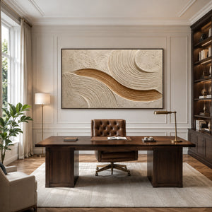 Beige Gold Ribbed Plaster Abstract | 3D Textured Wall Art