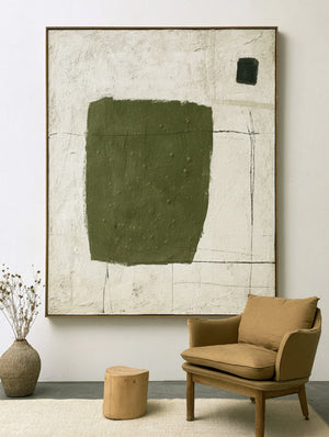 Olive Block on Ivory | Minimalist Textured Abstract Wall Art