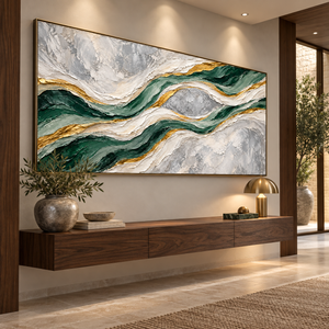 Emerald and Gold Flow | Textured Abstract Wall Art