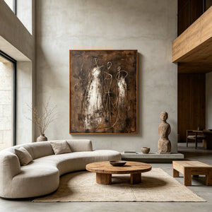 Golden Trio on Earth Tones | Abstract Figurative Wall Art