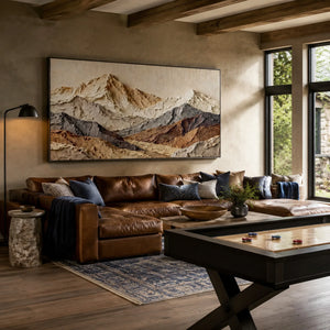 Layered Mountain Ridges | earth tone textured mountain wall art, neutral impasto landscape artwork