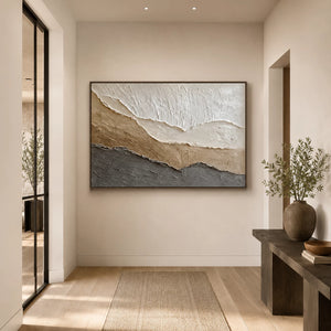 3D Textured Abstract Art | Taupe Mountain Waves