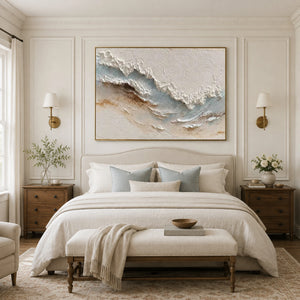 White Foamy Beach Waves | Thick Impasto Canvas Painting