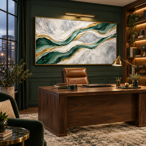 Emerald and Gold Flow | Textured Abstract Wall Art