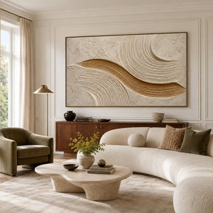 Beige Gold Ribbed Plaster Abstract | 3D Textured Wall Art