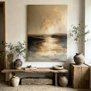 Stratified Mist | Wabi‑Sabi Thick Impasto Seascape