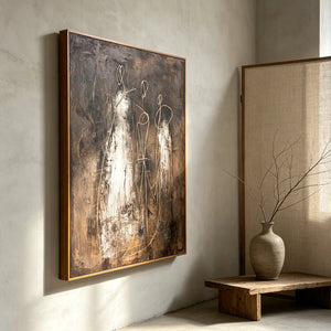 Golden Trio on Earth Tones | Abstract Figurative Wall Art