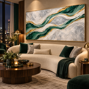 Emerald and Gold Flow | Textured Abstract Wall Art