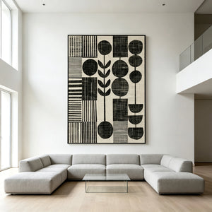 Botanical Shapes and Bold Stripes | Textured Geometric Wall Art