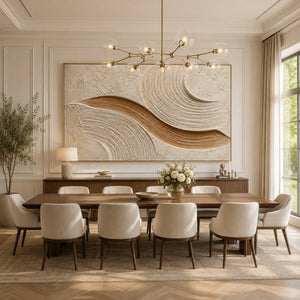 Beige Gold Ribbed Plaster Abstract | 3D Textured Wall Art