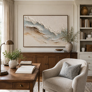 White Foamy Beach Waves | Thick Impasto Canvas Painting