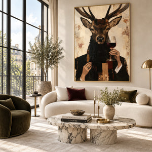 Vintage Anthropomorphic Deer Portrait | Thick Impasto Canvas Painting