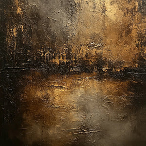 Dark Tone Textured Abstract Art | Misty Golden Skyline