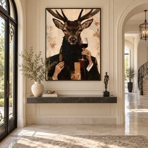 Vintage Anthropomorphic Deer Portrait | Thick Impasto Canvas Painting