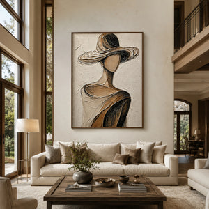 Lady in Wide Hat | Textured Figurative Canvas Art