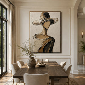 Figure With Wide Brim Hat | textured neutral portrait