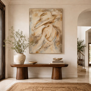 Back View Figure With Sun Hat | soft neutral portrait art