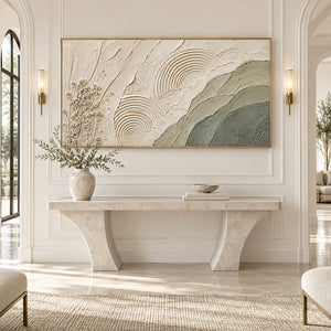 Sage Green Mountain & Arch Plaster Art | 3D Textured Wall Art