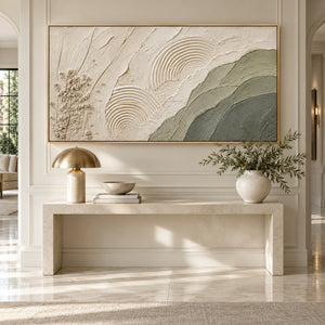 Sage Green Mountain & Arch Plaster Art | 3D Textured Wall Art