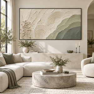 Sage Green Mountain & Arch Plaster Art | 3D Textured Wall Art