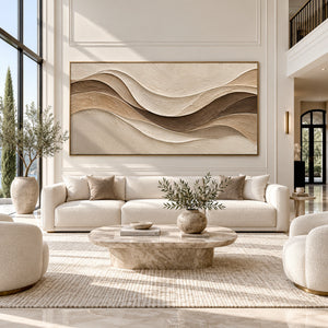 Earth Tone Layered Wave Plaster Art | 3D Textured Wall Art