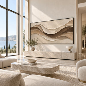 Earth Tone Layered Wave Plaster Art | 3D Textured Wall Art