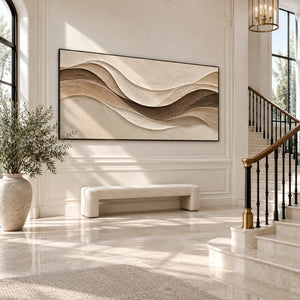 Earth Tone Layered Wave Plaster Art | 3D Textured Wall Art