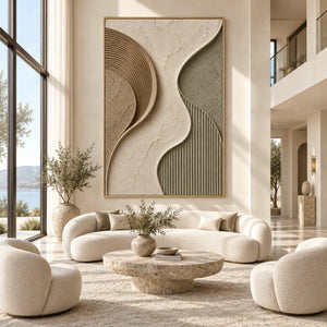 Sage & Taupe Curved Geometric Plaster Art | 3D Textured Wall Art