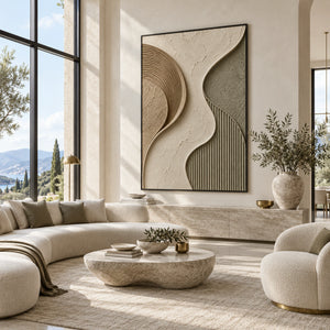 Sage & Taupe Curved Geometric Plaster Art | 3D Textured Wall Art
