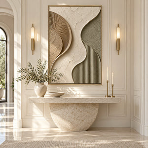 Sage & Taupe Curved Geometric Plaster Art | 3D Textured Wall Art