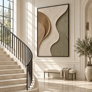 Sage & Taupe Curved Geometric Plaster Art | 3D Textured Wall Art