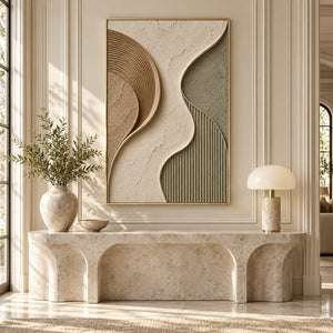 Sage & Taupe Curved Geometric Plaster Art | 3D Textured Wall Art