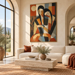 Cubist Two Women Embrace Portrait | 3D Textured Wall Art