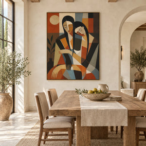 Cubist Two Women Embrace Portrait | 3D Textured Wall Art