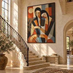 Cubist Two Women Embrace Portrait | 3D Textured Wall Art